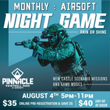 TICKET: Pinnacle Monthly Airsoft Night Game - August 4th 5-11pm