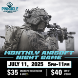 TICKET: Pinnacle Monthly Airsoft Night Game - July 11th 5-11pm